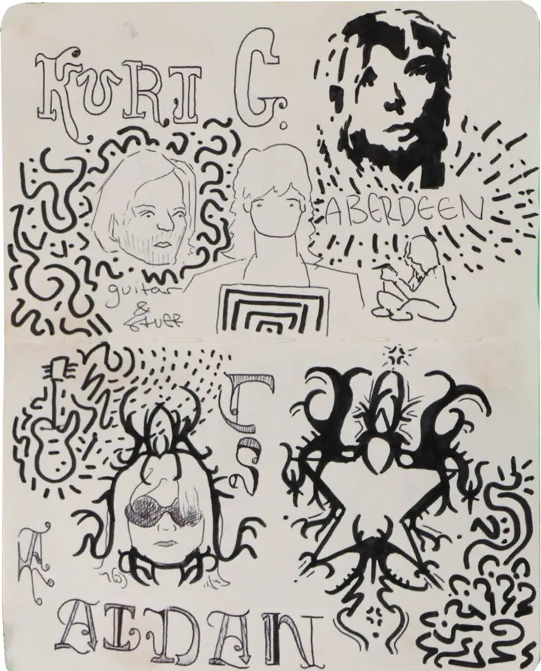 Kurt Cobain Sketchbook Page, ink and graphite on paper, 2024