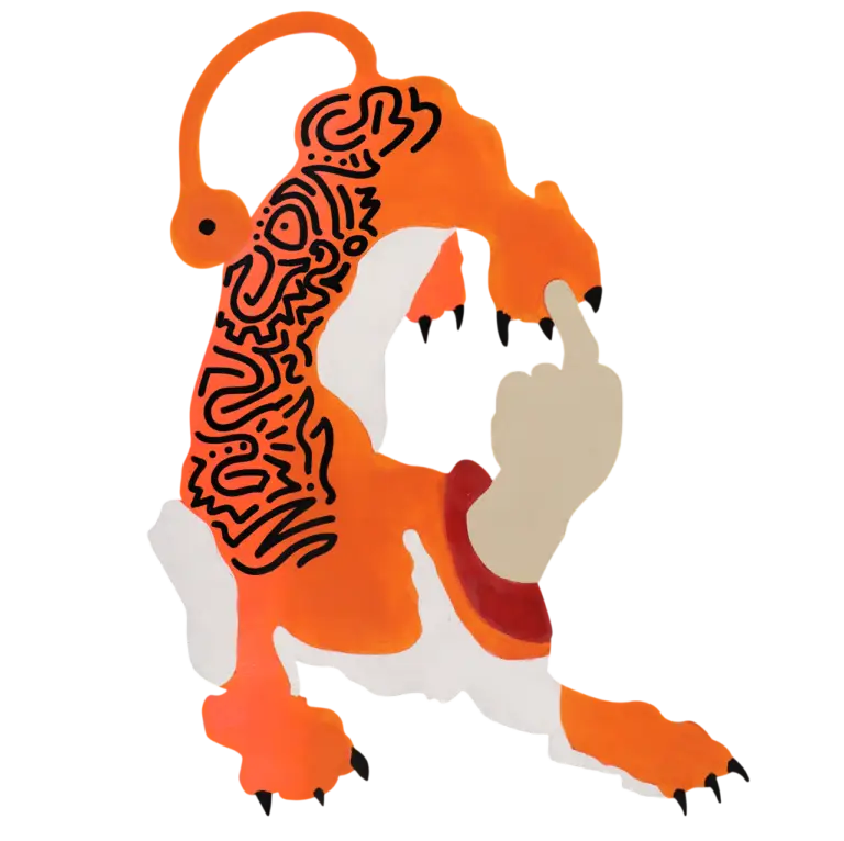 TIGER, acrylic and ink on wood, 2023