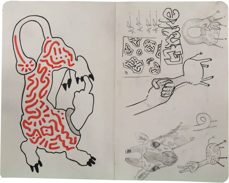 Tiger Sketchbook Page, acrylic and graphite on paper, 2024